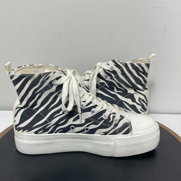 Pull‎ and Bear Sneakers Women Size 9 US Black and White Trainers Zebra High Top - Picture 6 of 12